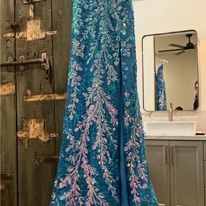 Elegant Blue and Purple Sequin Gown